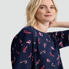 F&F Pure Cotton Candy Cane Print Nightdress in Navy thumbnail 2