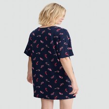F&F Pure Cotton Candy Cane Print Nightdress in Navy thumbnail 3