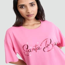 F&F Pure Cotton Santa Baby Foil Slogan Nightdress in Pink