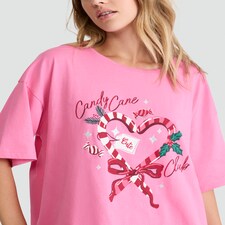 F&F Pure Cotton Candy Cane Club Pyjama Top in Pink thumbnail 2