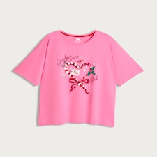 F&F Pure Cotton Candy Cane Club Pyjama Top in Pink thumbnail 4