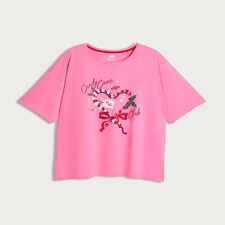 F&F Pure Cotton Candy Cane Club Pyjama Top in Pink thumbnail 4