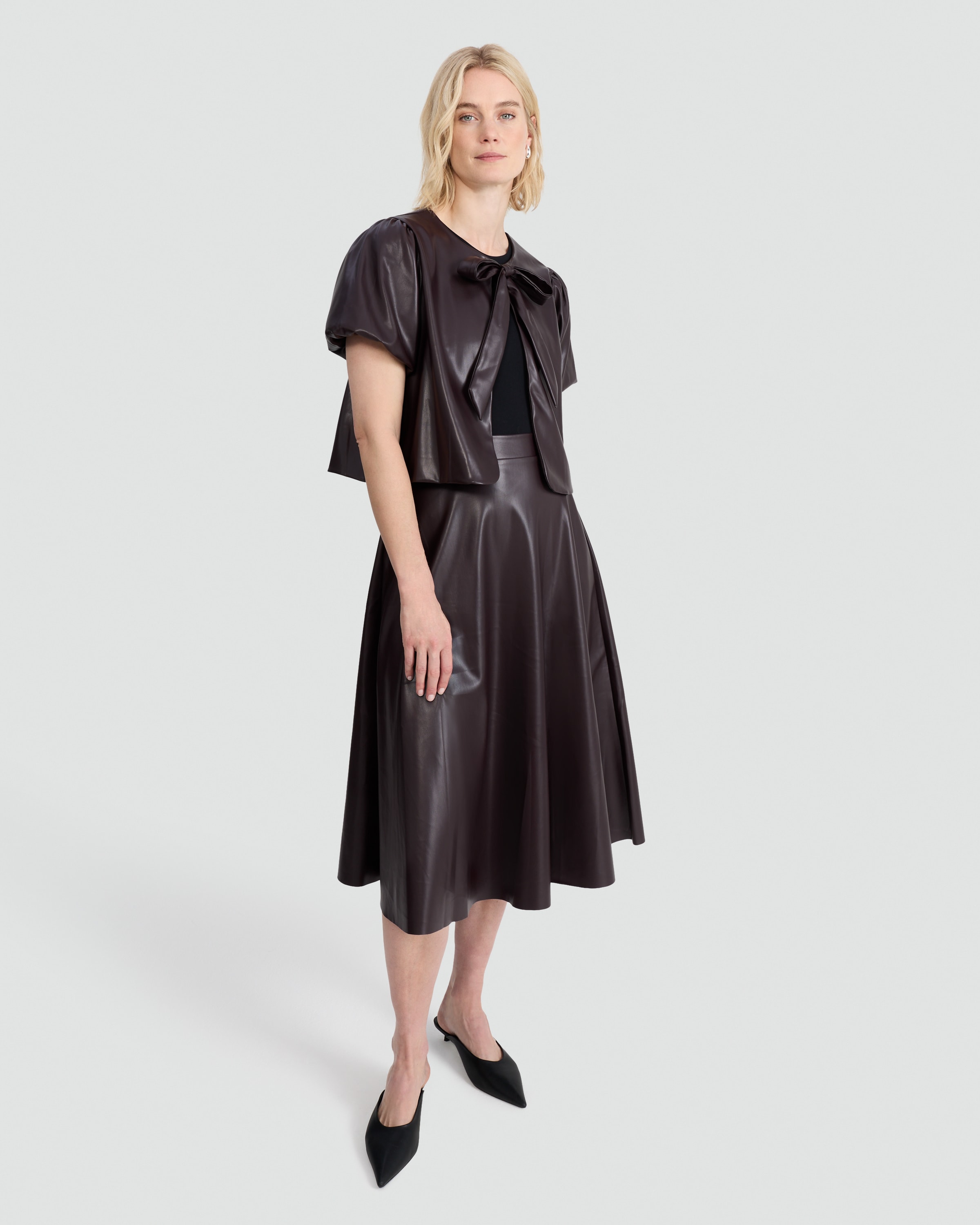 F&F Faux Leather Co-ord Midi Skirt in Burgundy thumbnail 2