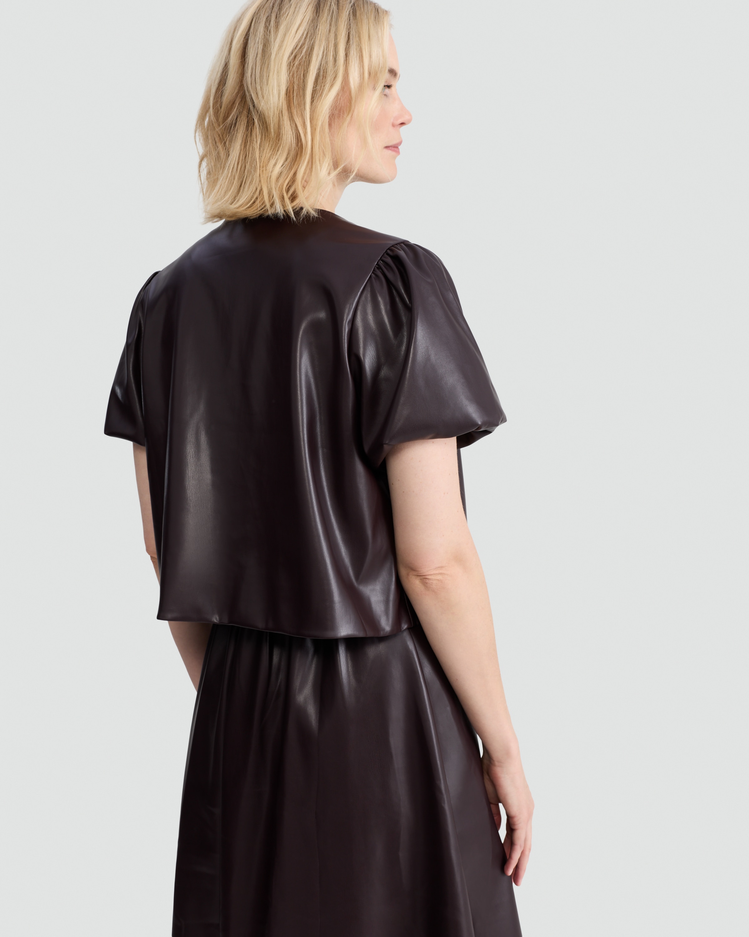 F&F Faux Leather Tie Front Top in Burgundy thumbnail 3
