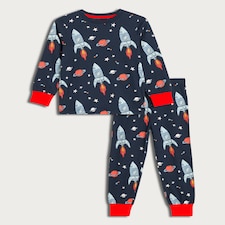 F&F Boys Pure Cotton Rocket Print Pyjama Set in Multi