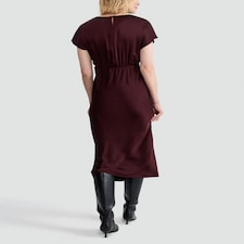 F&F Satin V Neck Midi Dress in Burgundy thumbnail 2