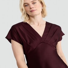 F&F Satin V Neck Midi Dress in Burgundy thumbnail 3