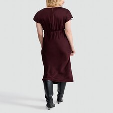 F&F Satin V Neck Midi Dress in Burgundy thumbnail 2