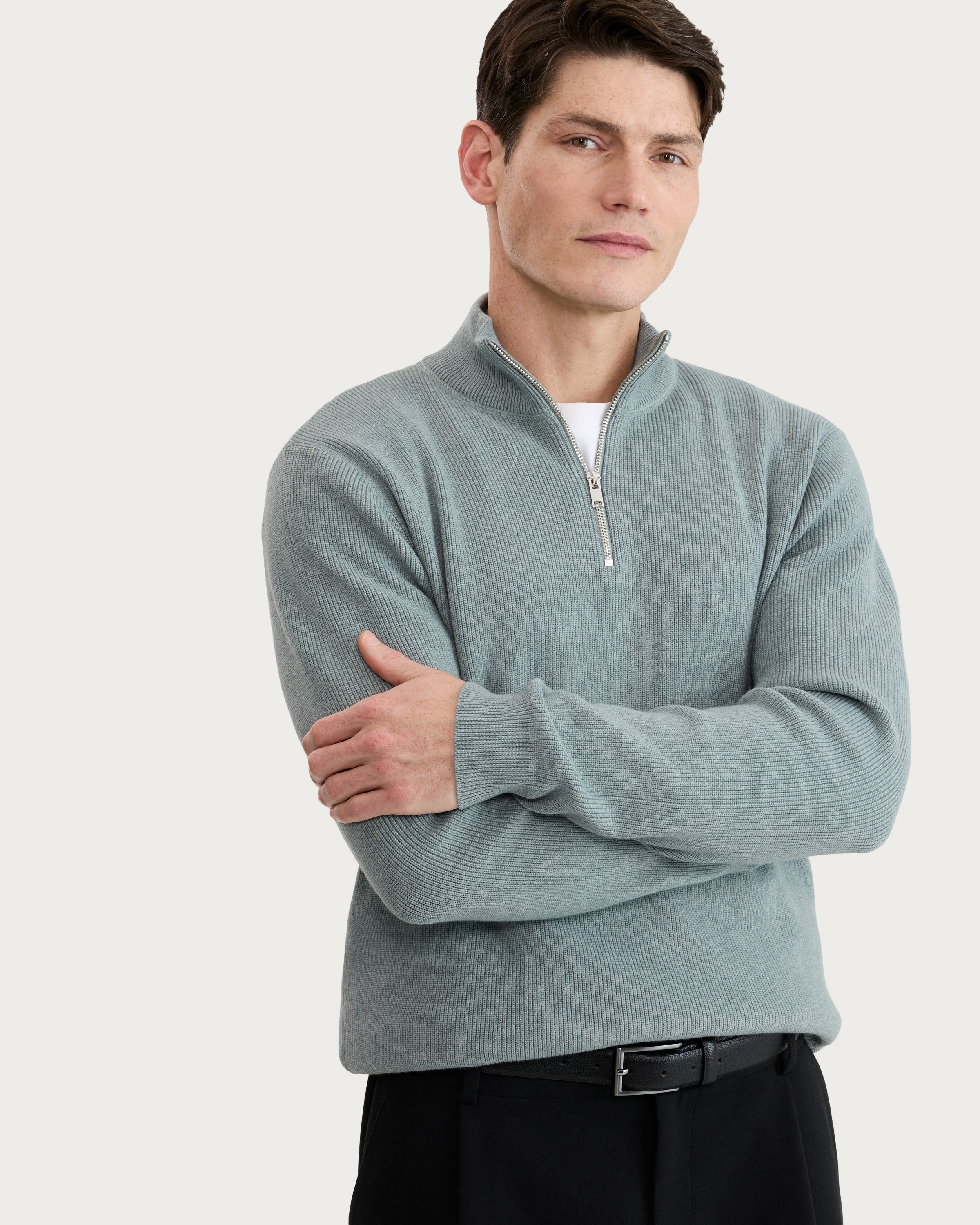 F&F Knitted Ribbed Half Zip Jumper in Green