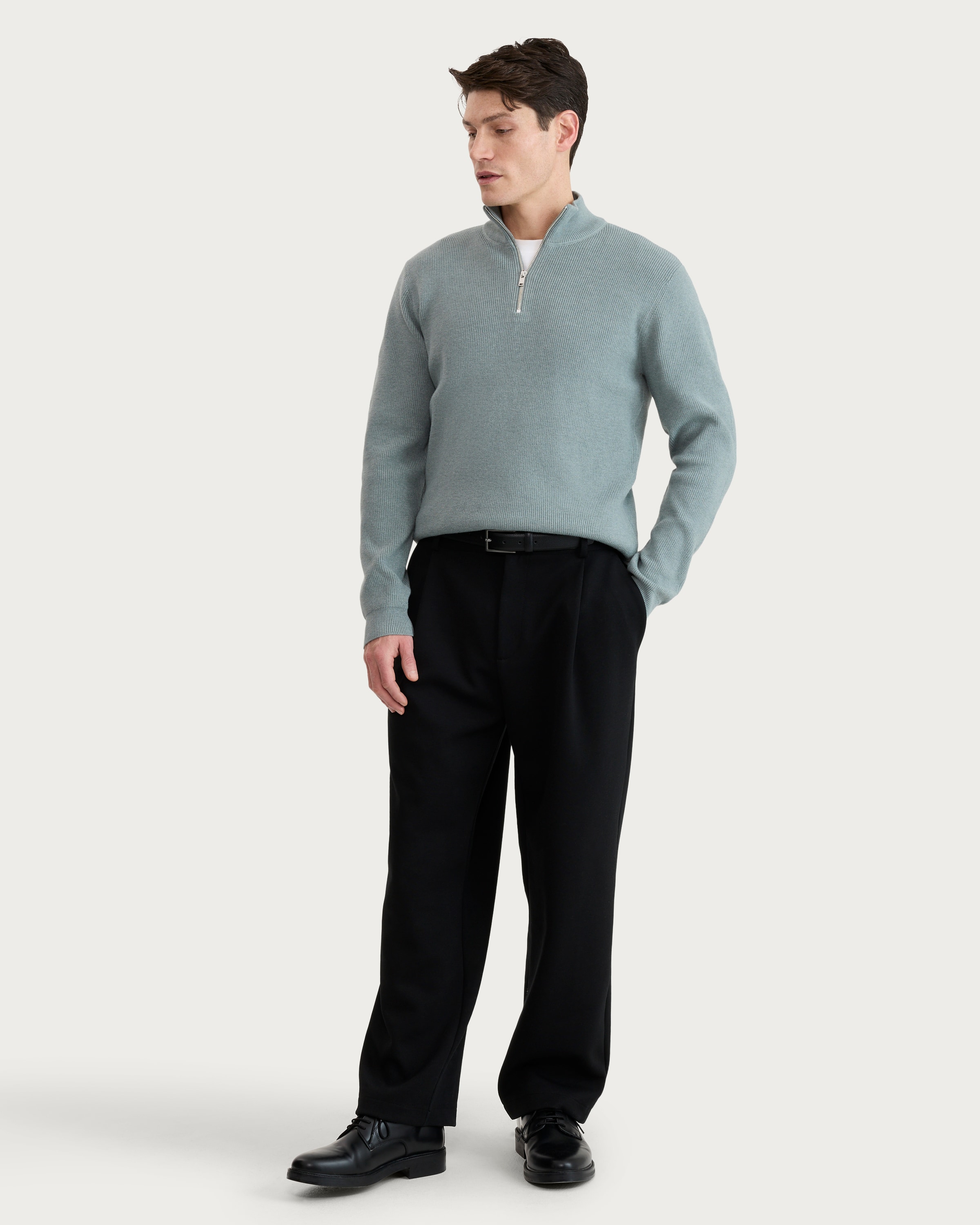 F&F Knitted Ribbed Half Zip Jumper in Green thumbnail 2