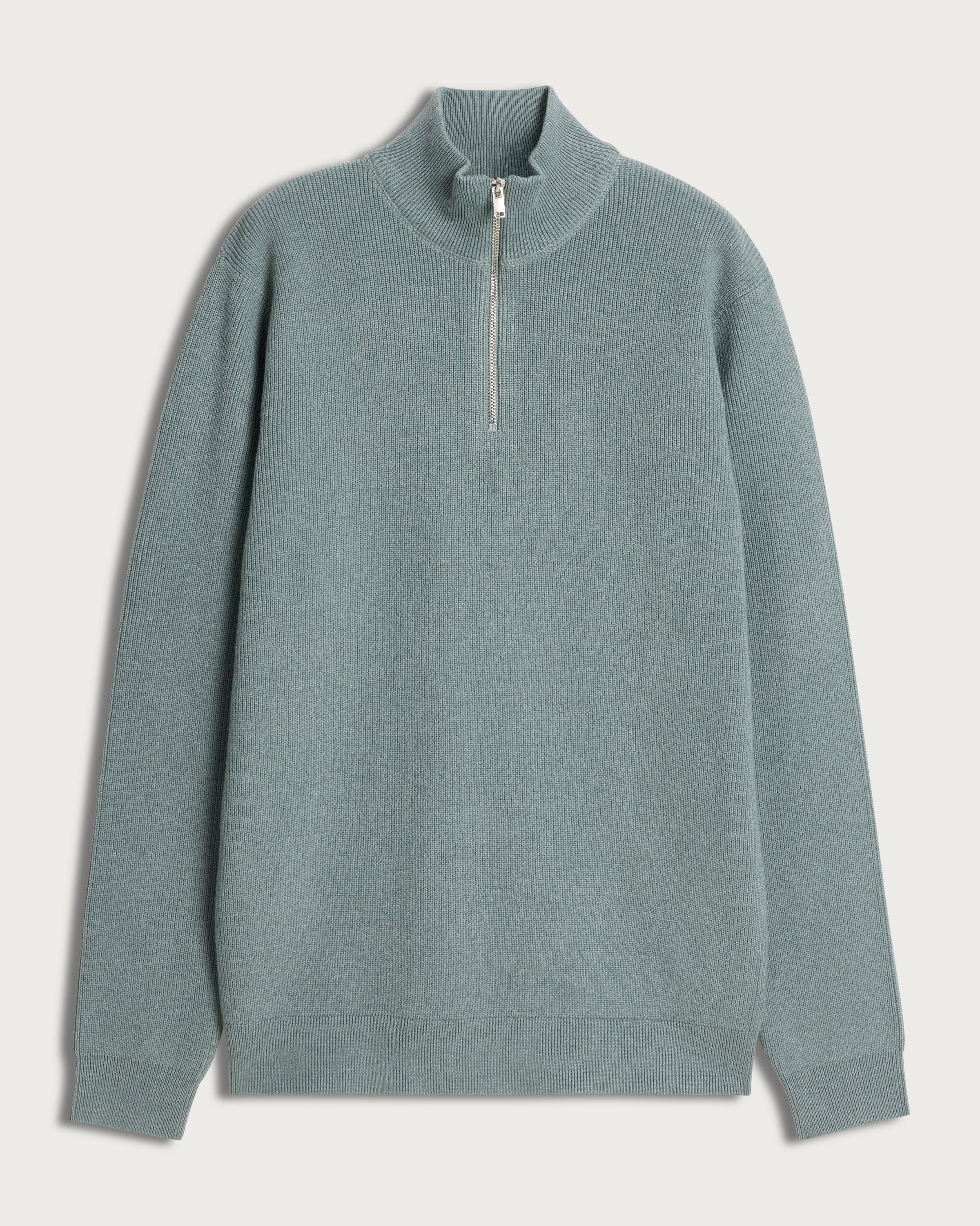 F&F Knitted Ribbed Half Zip Jumper in Green thumbnail 4