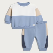 F&F Baby 2-Piece Cotton Rich Colour Block Sweatshirt and Joggers Set in Grey