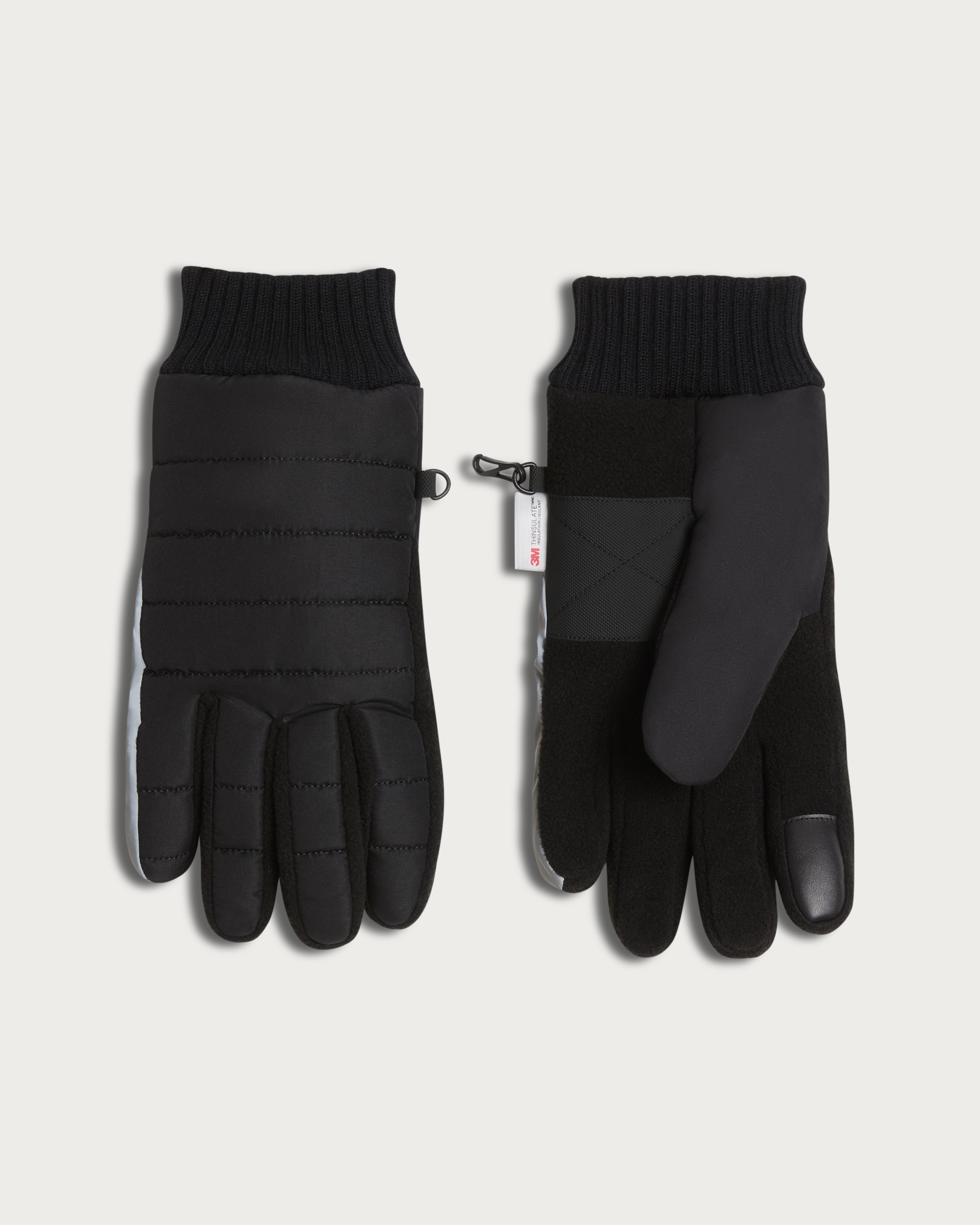 F&F Thinsulate™ Ribbed Cuff Quilted Gloves in Black