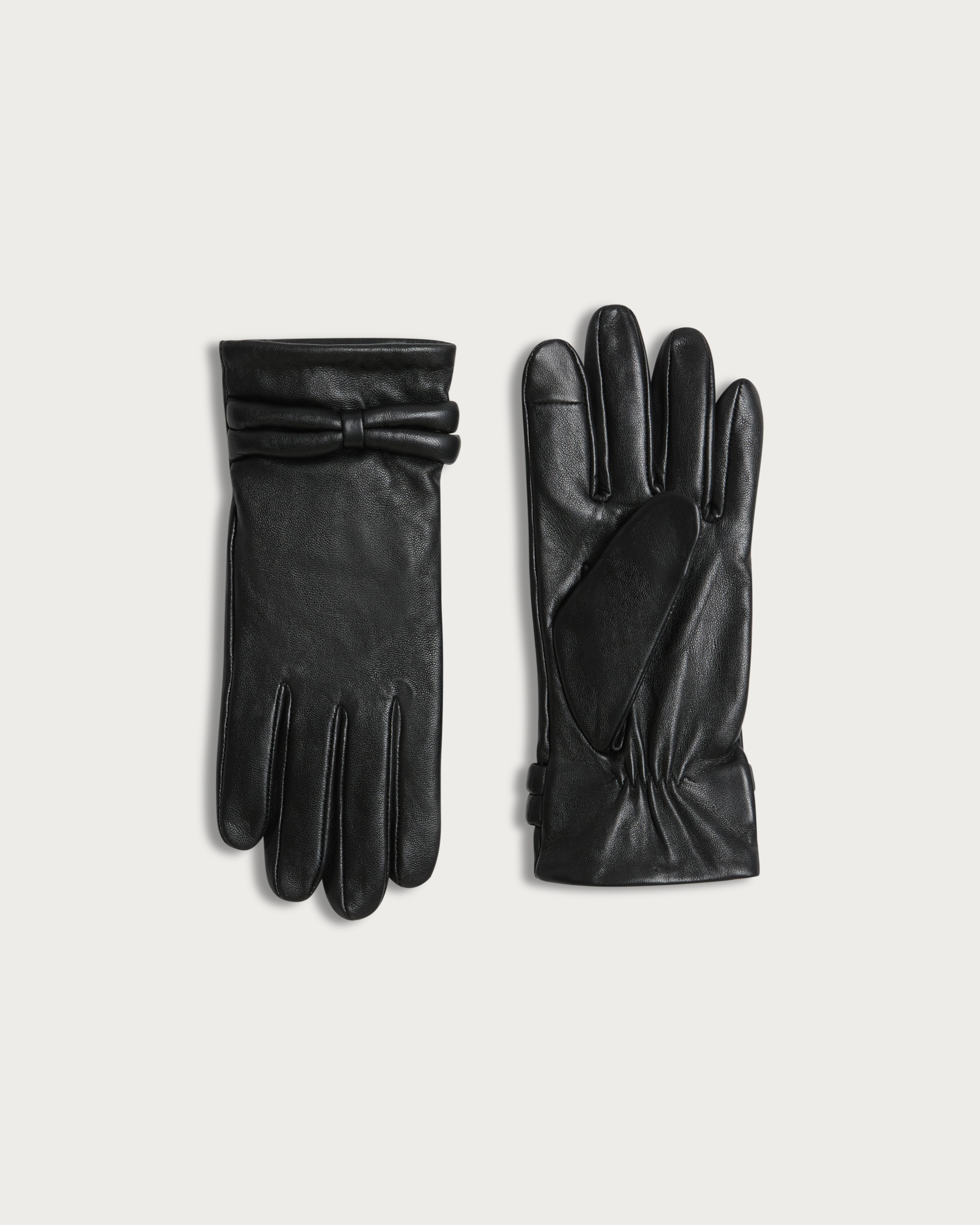 F&F Leather Bow Detail Gloves in Black