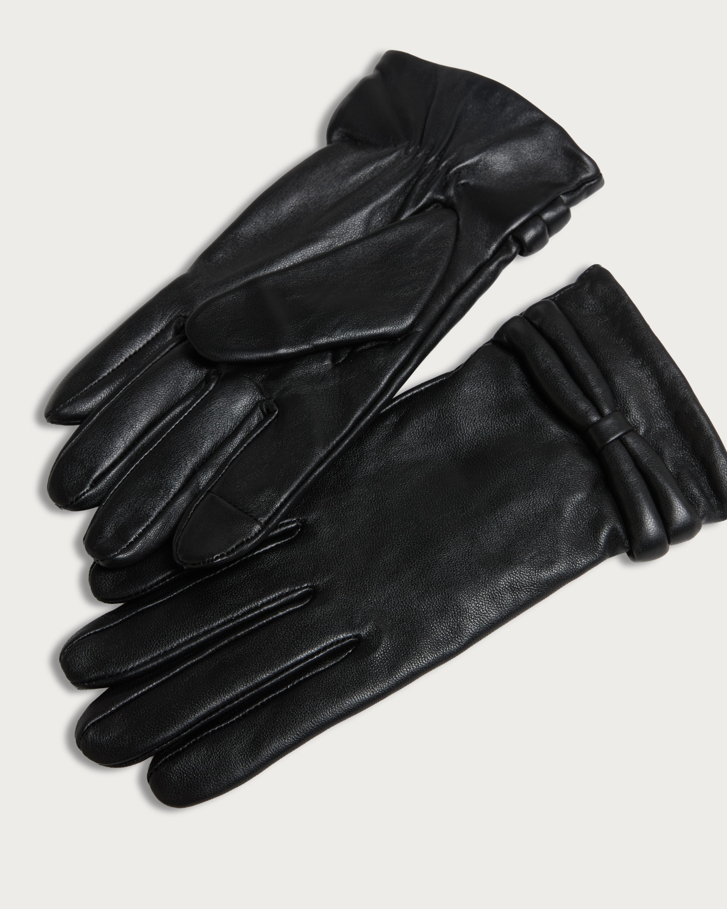 F&F Leather Bow Detail Gloves in Black thumbnail 2