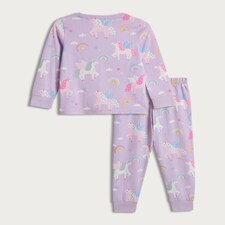 F&F Girls Pure Cotton Unicorn Print Top and Bottoms Pyjamas in Lilac thumbnail 2