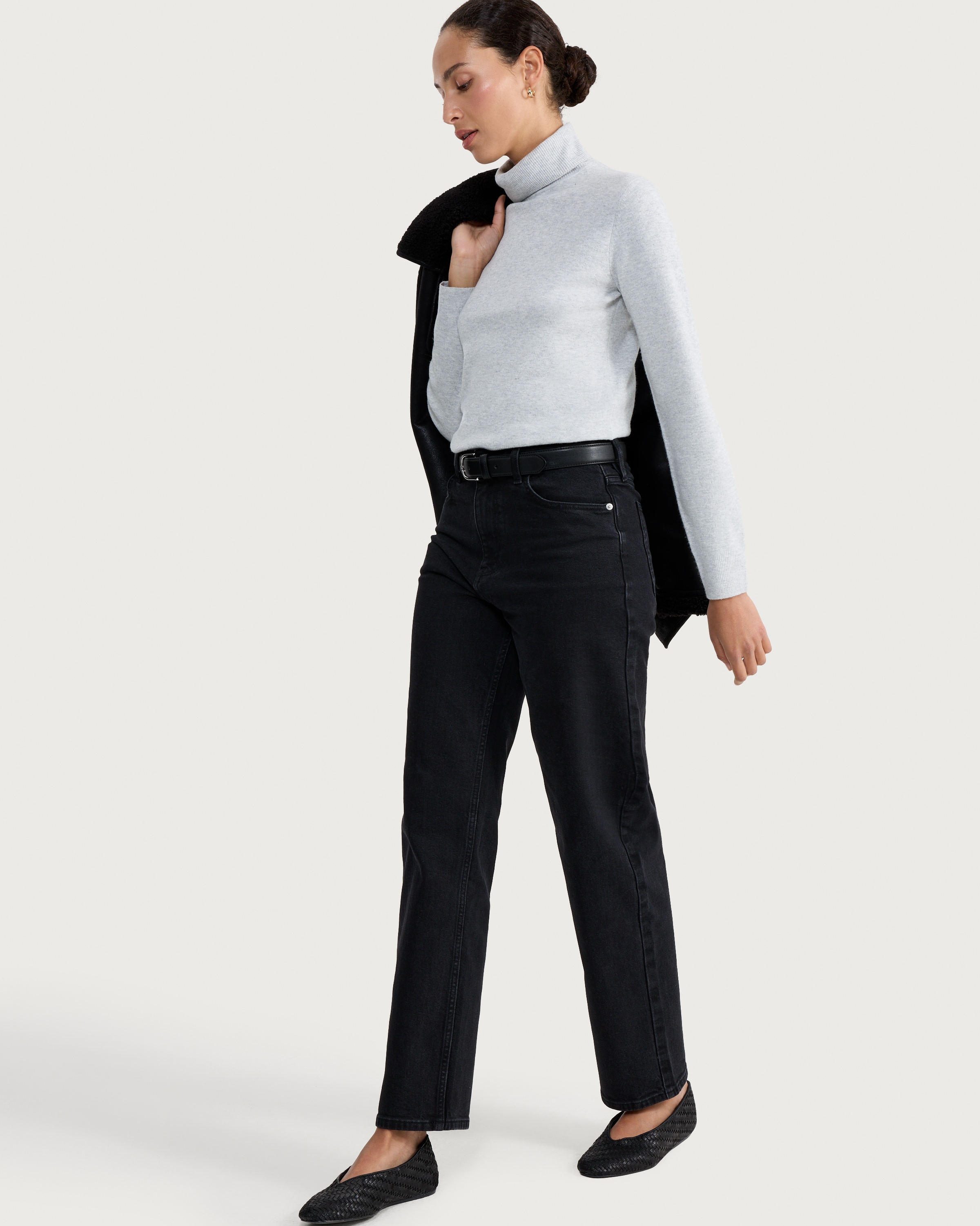 F&F High Rise Straight Leg Jeans in Black thumbnail 2
