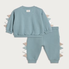 F&F Baby 2-Piece Cotton Rich Dinosaur Sweatshirt and Joggers Set in Blue thumbnail 2
