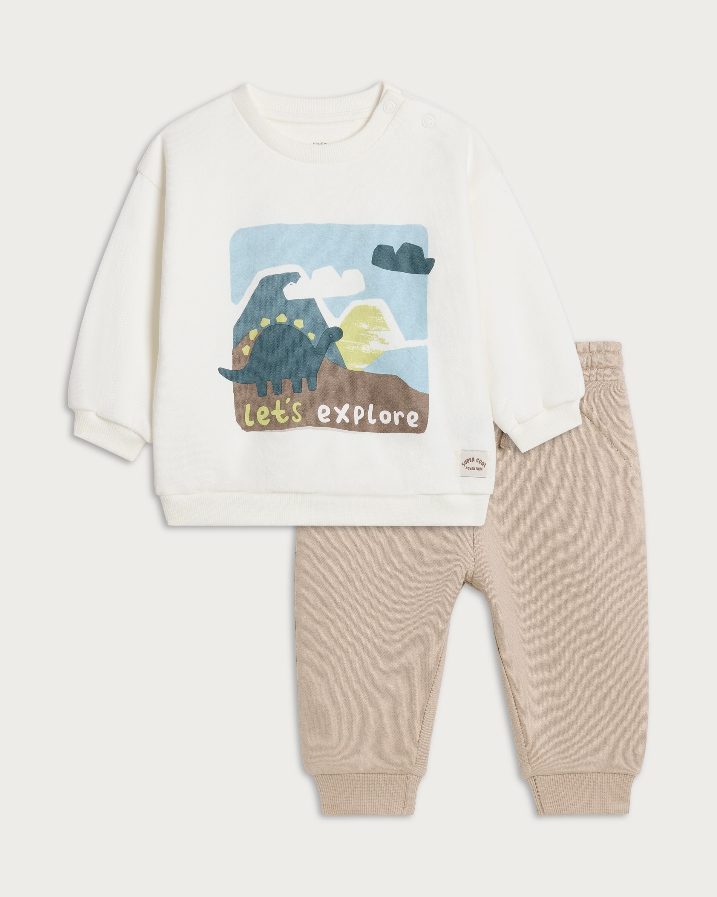 F&F Baby 2-Piece Cotton Rich Let's Explore Sweatshirt and Joggers Set in Blue
