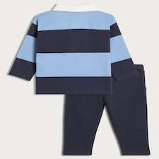 F&F Baby 2-Piece Pure Cotton Rugby Shirt and Joggers Set in Blue thumbnail 2