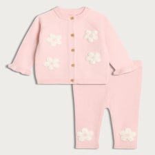 F&F Baby 2-Piece Knitted Floral Cardigan and Leggings Set in Pink