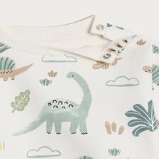 F&F Baby 2 Piece Cotton Rich Dinosaur Print Jumper and Joggers Set in White thumbnail 3