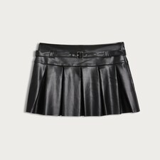 OH ME OH MY Faux Leather Pleated Belted Skirt in Black thumbnail 4