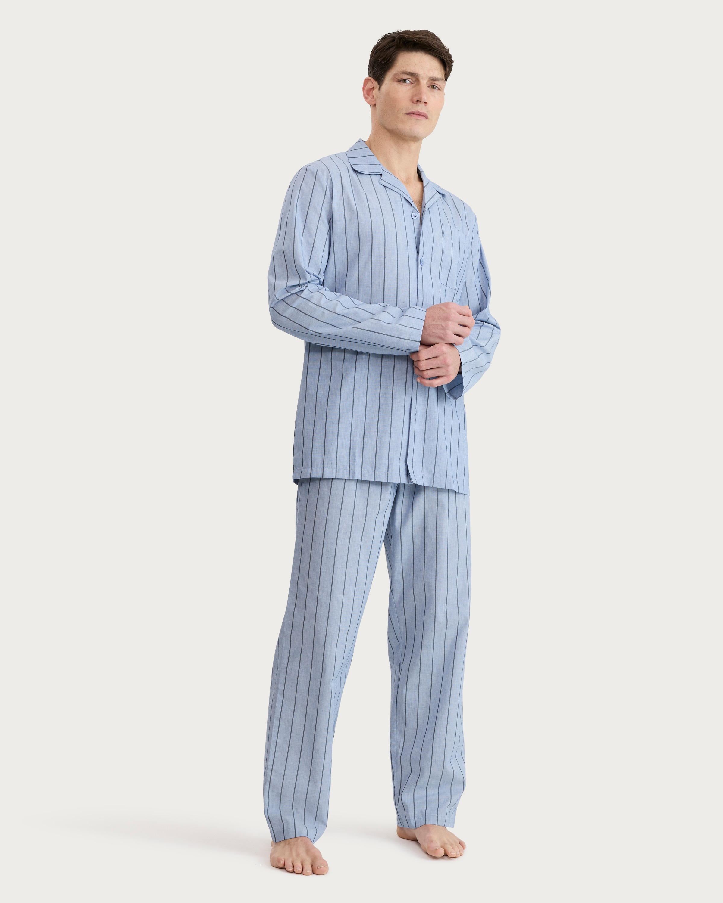 F&F Pure Cotton Striped Pyjama Set in Navy
