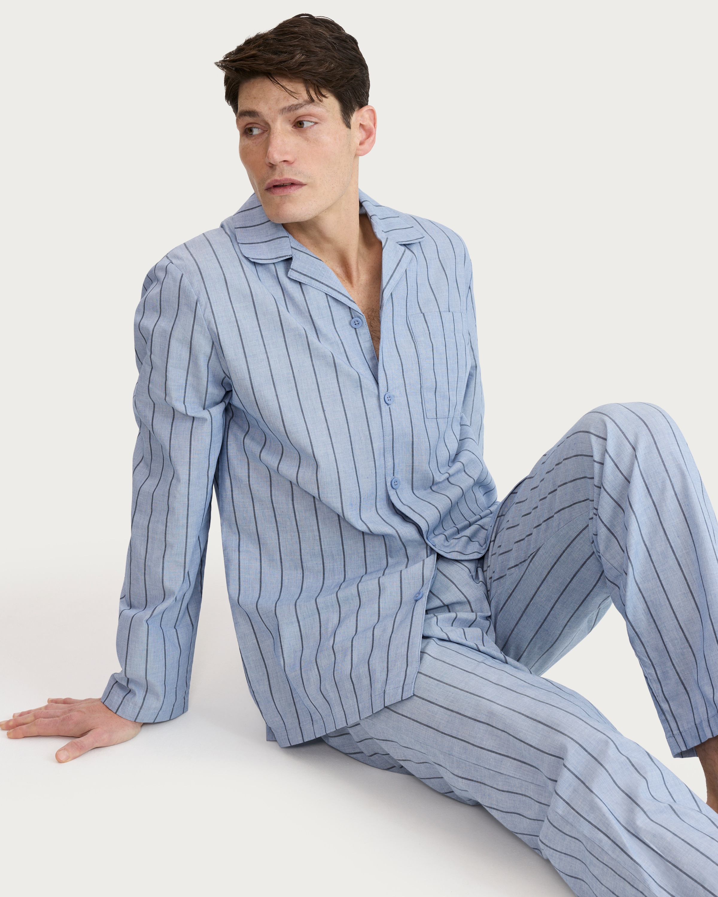 F&F Pure Cotton Striped Pyjama Set in Navy thumbnail 2