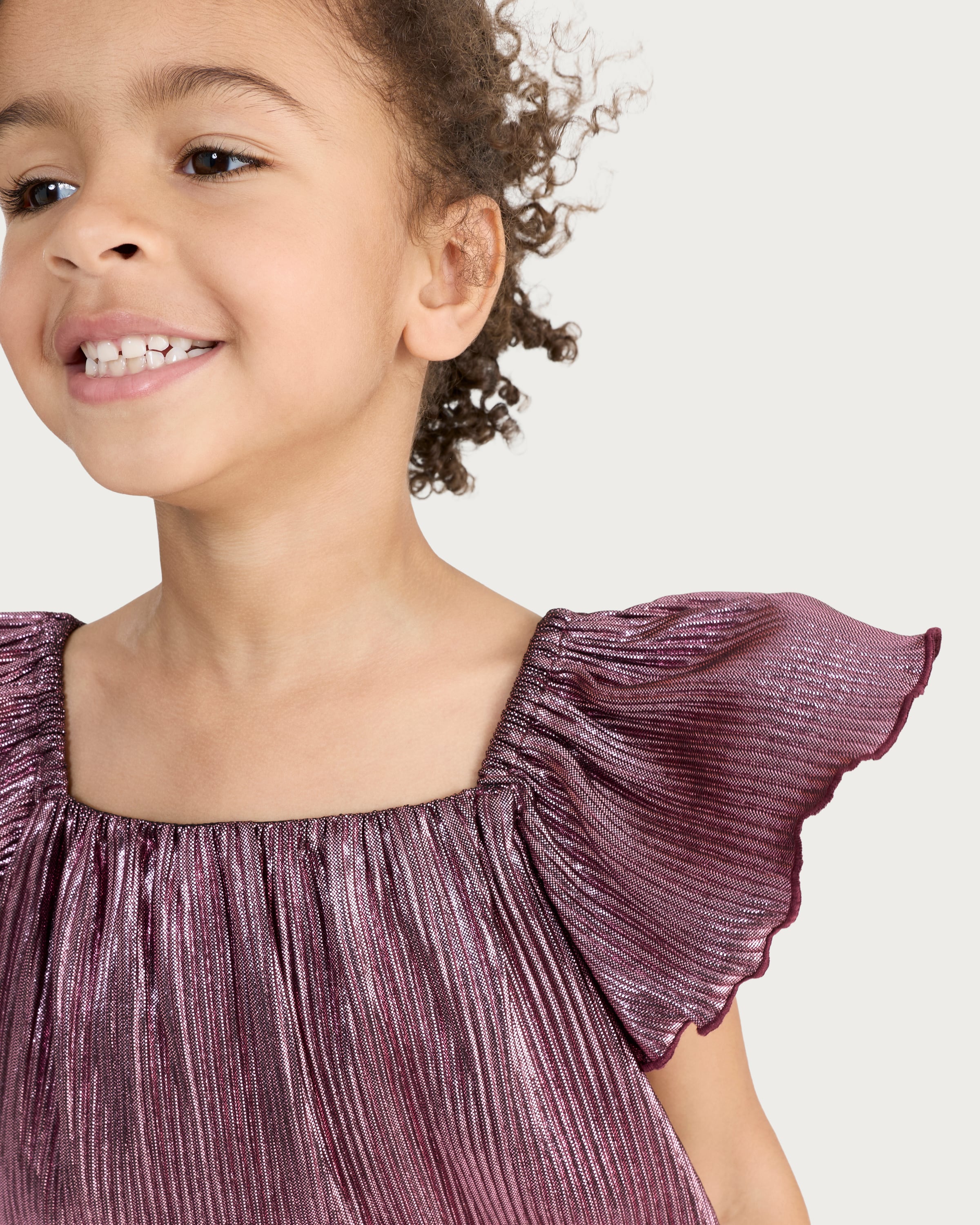 F&F Girls Pleated Metallic Flutter Sleeved Dress in Pink thumbnail 2