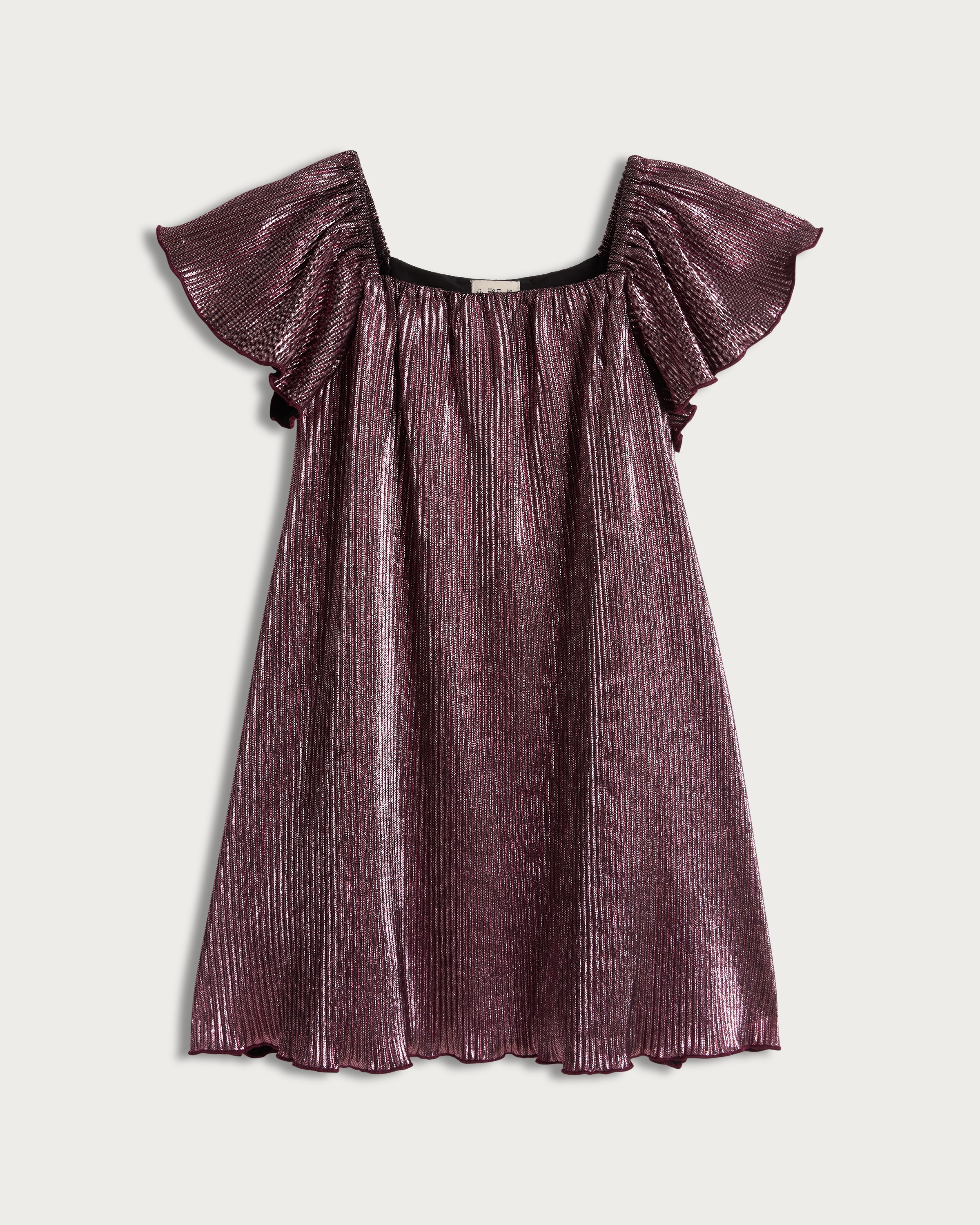 F&F Girls Pleated Metallic Flutter Sleeved Dress in Pink thumbnail 4