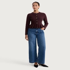 F&F Peplum Hem Buttoned Cardigan in Burgundy thumbnail 2