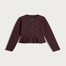 F&F Peplum Hem Buttoned Cardigan in Burgundy thumbnail 4