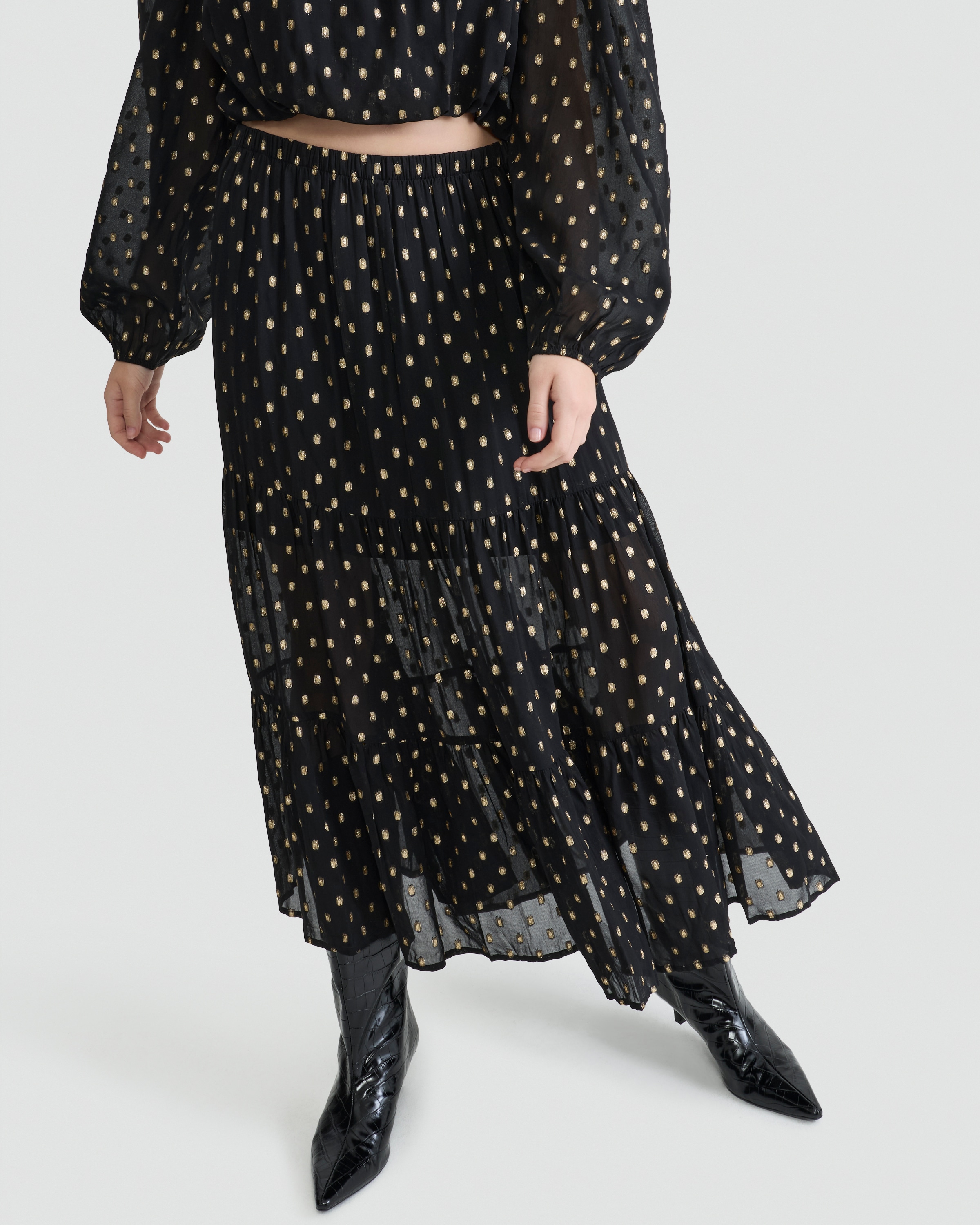 F&F Tiered Metallic Polka Dot Co-ord Midi Skirt in Black thumbnail 2