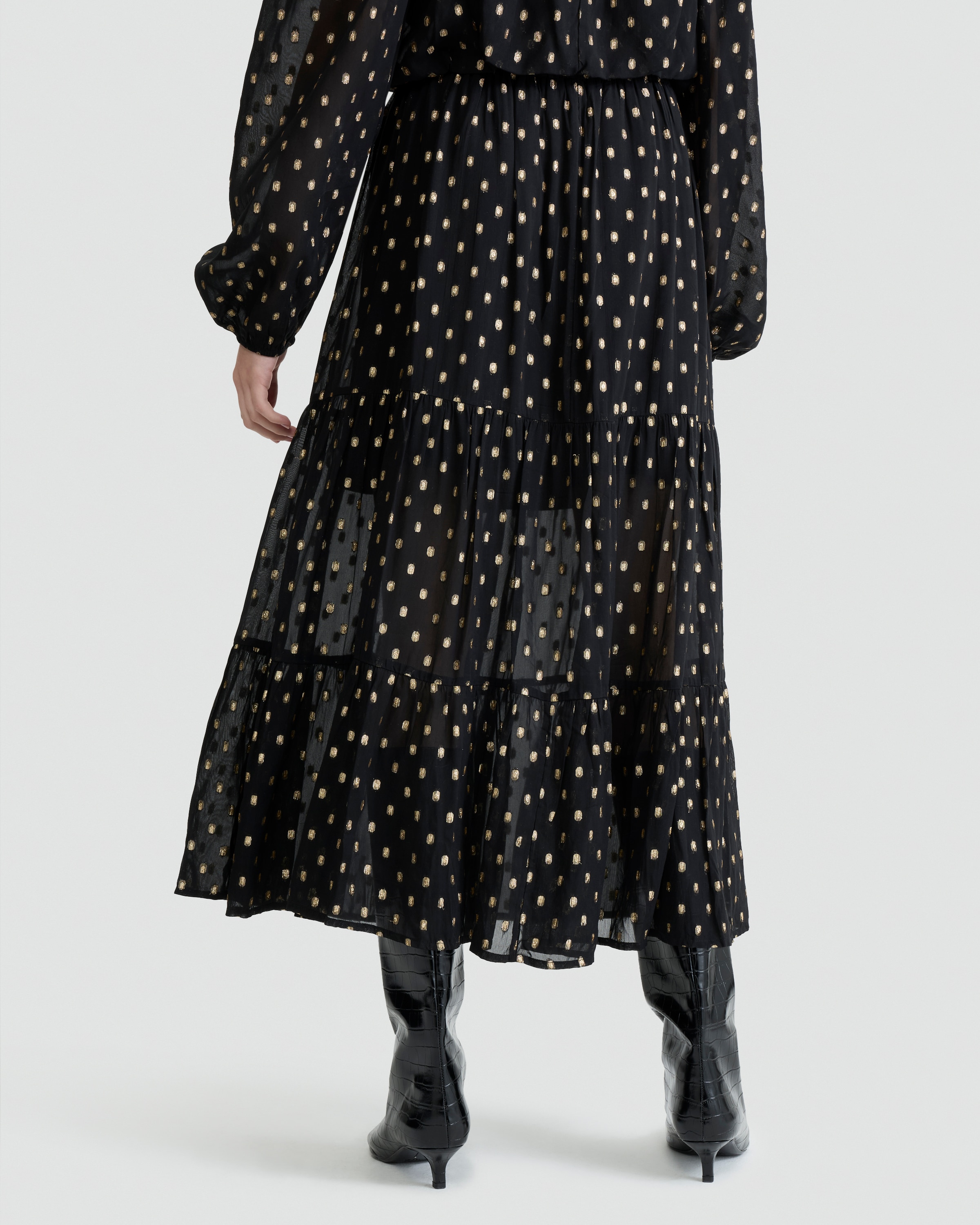 F&F Tiered Metallic Polka Dot Co-ord Midi Skirt in Black thumbnail 3