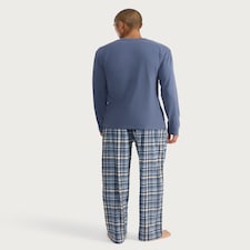 F&F Henley Top and Fleece Bottoms Pyjamas in Blue thumbnail 3