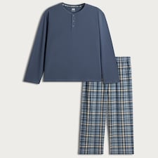 F&F Henley Top and Fleece Bottoms Pyjamas in Blue thumbnail 4