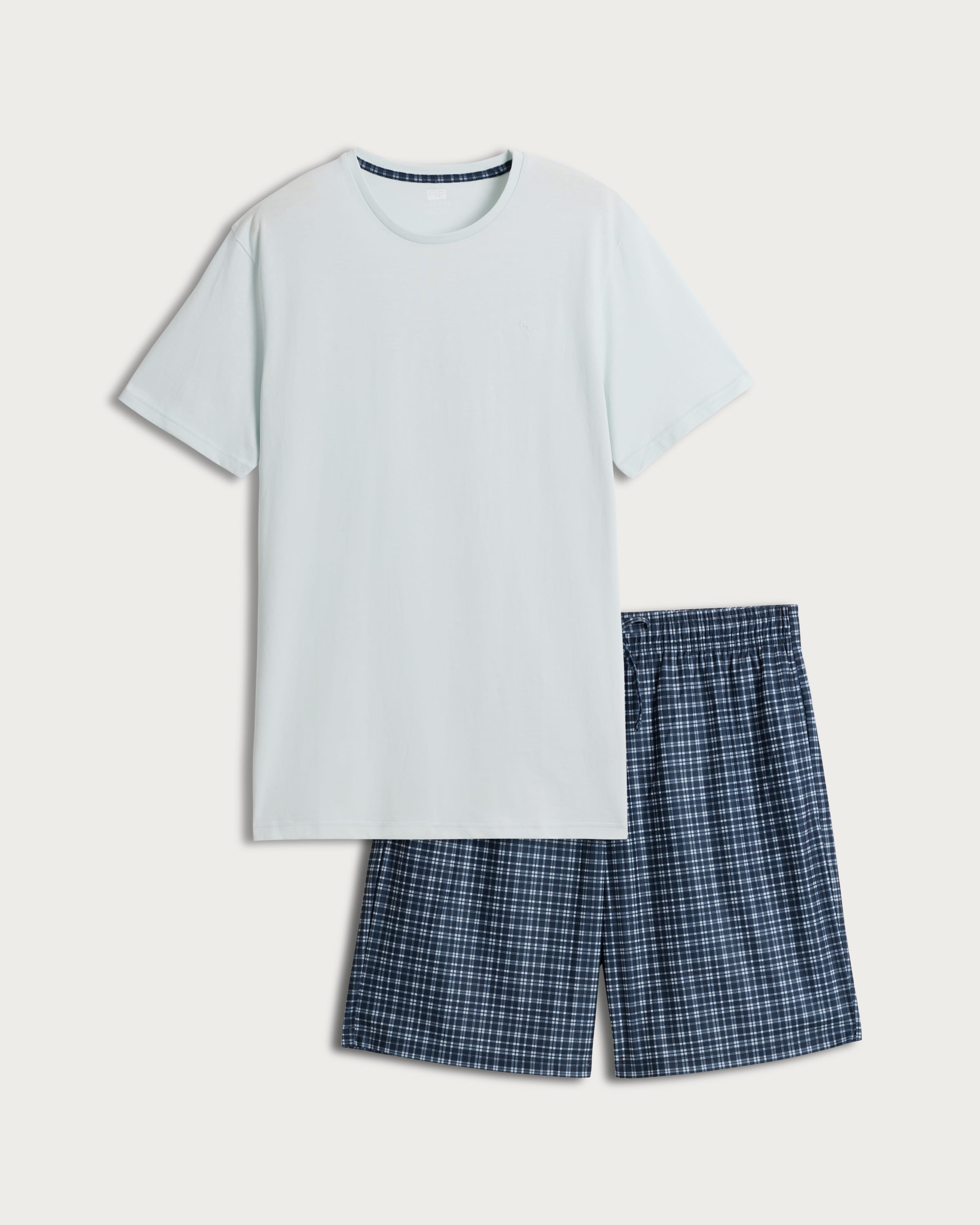 F&F Pure Cotton Checked Pyjama Set in Blue thumbnail 4