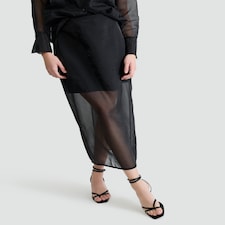 The F&F Edit Organza Sheer Panel Co-ord Midi Skirt in Black thumbnail 3