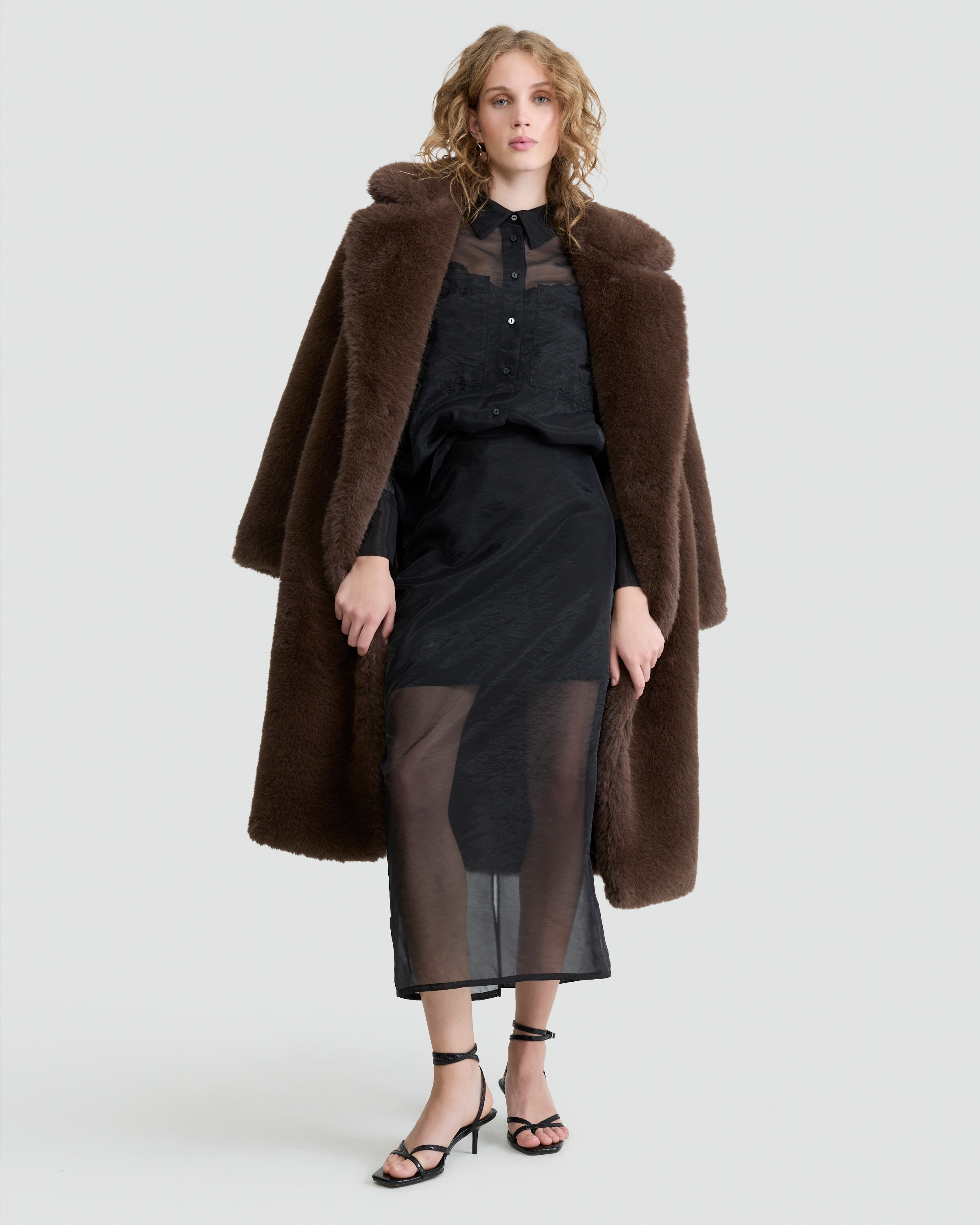 The F&F Edit Organza Sheer Panel Co-ord Midi Skirt in Black thumbnail 4