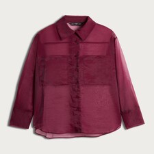 F&F Organza Button Up Long Sleeved Shirt in Burgundy thumbnail 5
