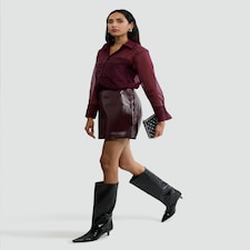 F&F Organza Button Up Long Sleeved Shirt in Burgundy thumbnail 2