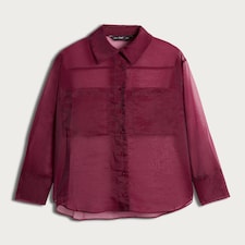 F&F Organza Button Up Long Sleeved Shirt in Burgundy thumbnail 5