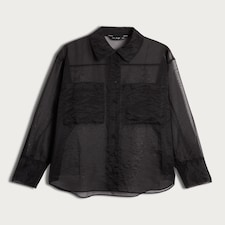 The F&F Edit Organza Button Up Long Sleeved Shirt in Black thumbnail 5