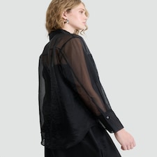 The F&F Edit Organza Button Up Long Sleeved Shirt in Black thumbnail 3