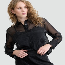 The F&F Edit Organza Button Up Long Sleeved Shirt in Black thumbnail 4