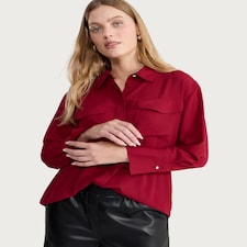 F&F Crepe Pocket Detail Button Up Shirt in Red