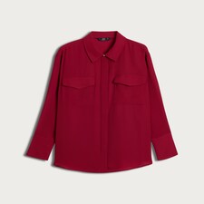 F&F Crepe Pocket Detail Button Up Shirt in Red thumbnail 4