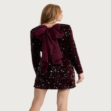 F&F Sequin Embellished Long Sleeved Dress in Burgundy thumbnail 3