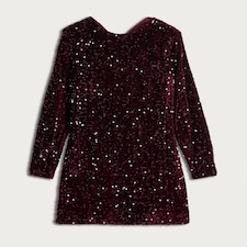 F&F Sequin Embellished Long Sleeved Dress in Burgundy thumbnail 4